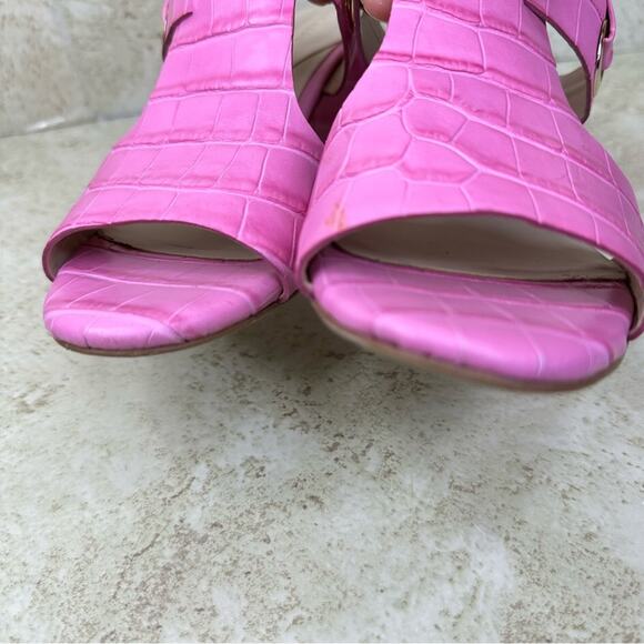 COLE HAAN Light Pink Embossed Leather Croc Block Heel Sandals Ankle Strap 8.5 - Picture 11 of 15